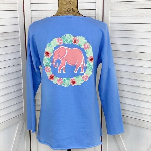 Crown & Ivy Elephant Raw Edge Tunic Shirt Periwinkle Blue Medium - Picture 7 of 15